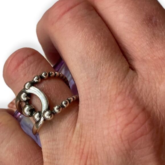 Sterling Silver Beaded Open Band Open Band Wrap Ring - NEW - Picture 1 of 4